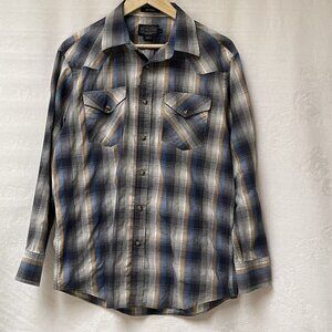 Pendleton Shirt Mens Medium Long Sleeve Western Pearl Snap Button Plaid Frontier